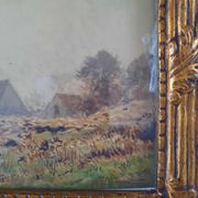 Watercolor painting landscape of a farm and its surroundings signed paul roux 1902