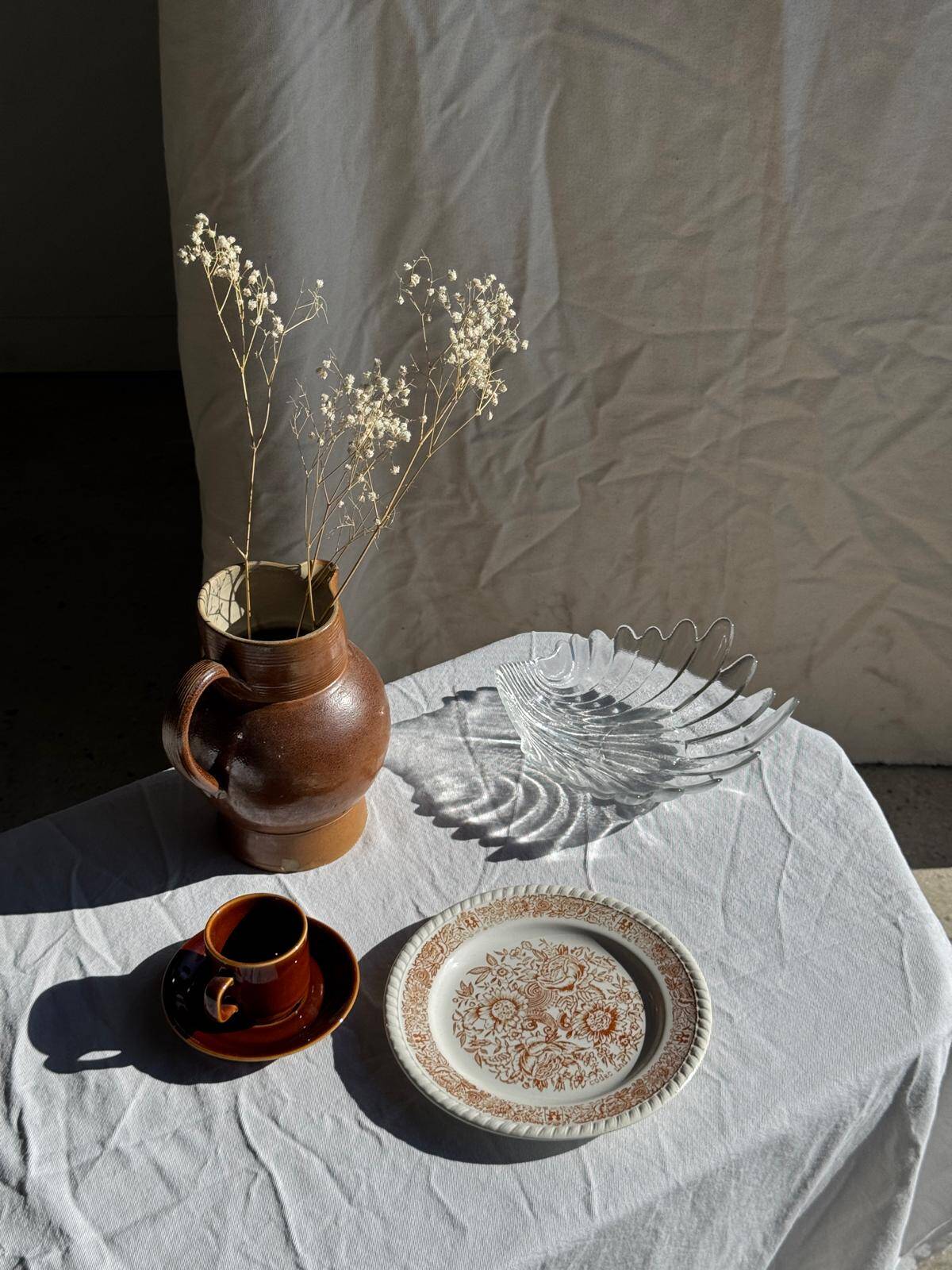 Set of 6 vintage dessert plates made in Poland with a plant motif.