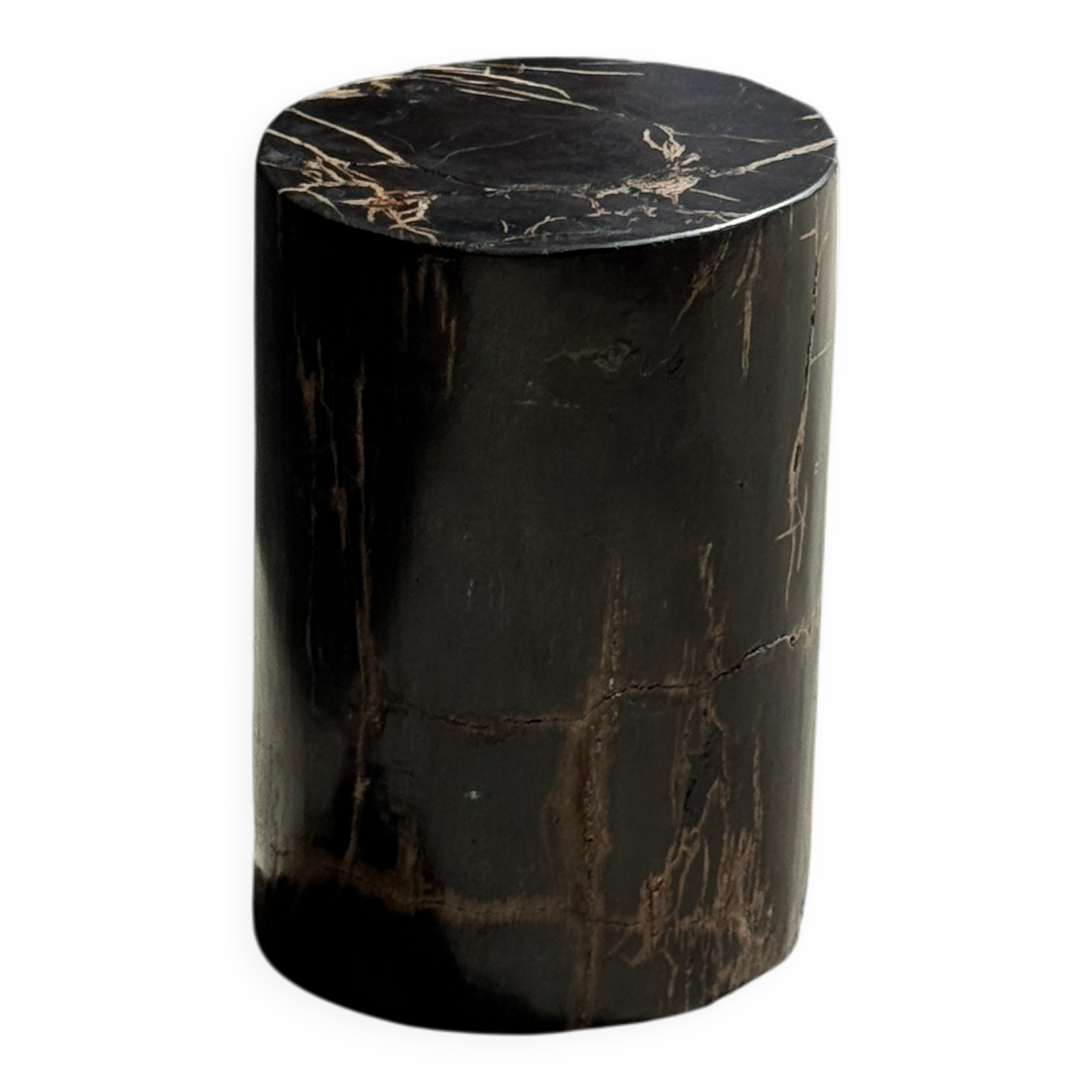 Small black petrified wood side table with beige stripes H28 D18 - 3347