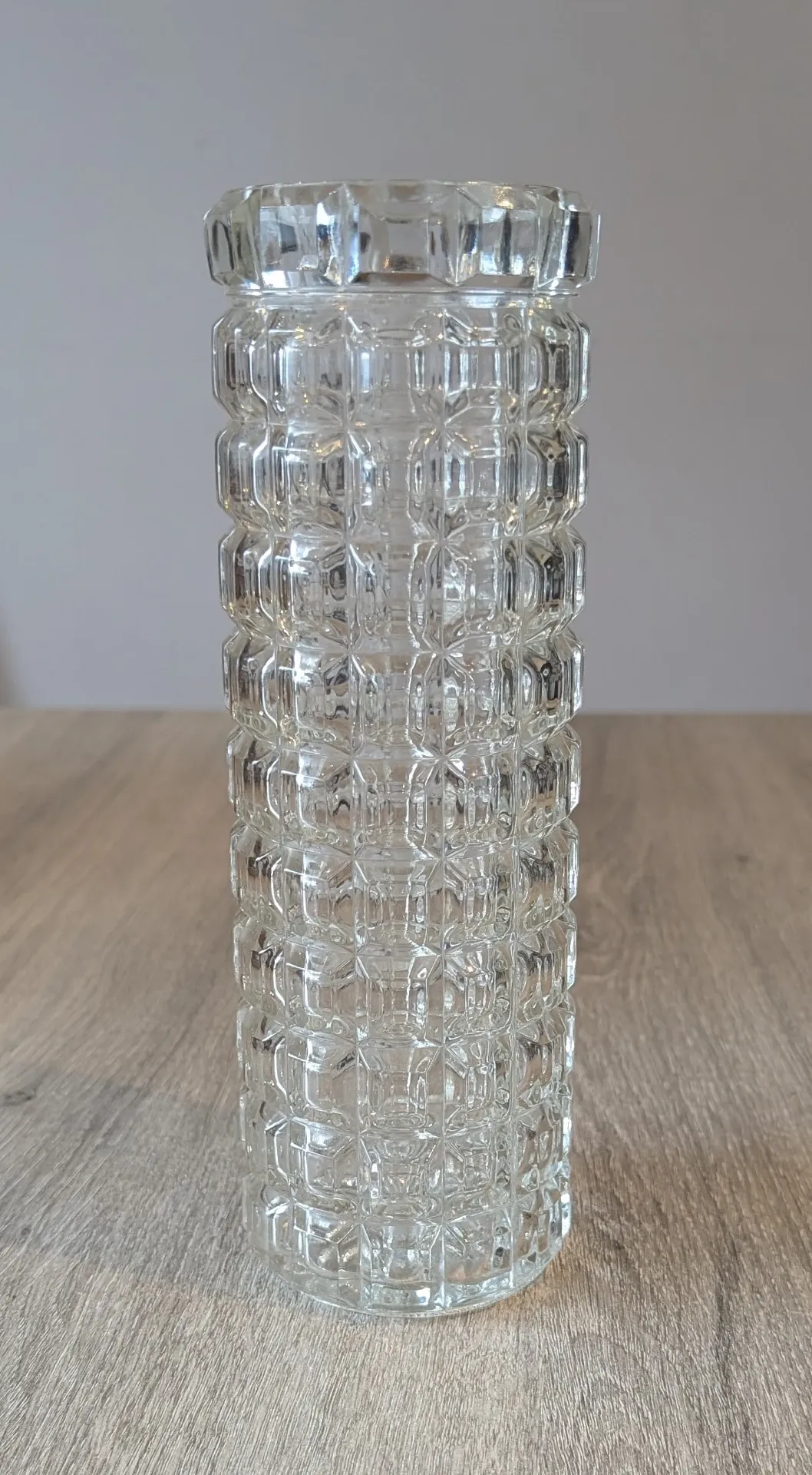 Vintage textured moulded crystal cylindrical vase - 1970s - 24 cm