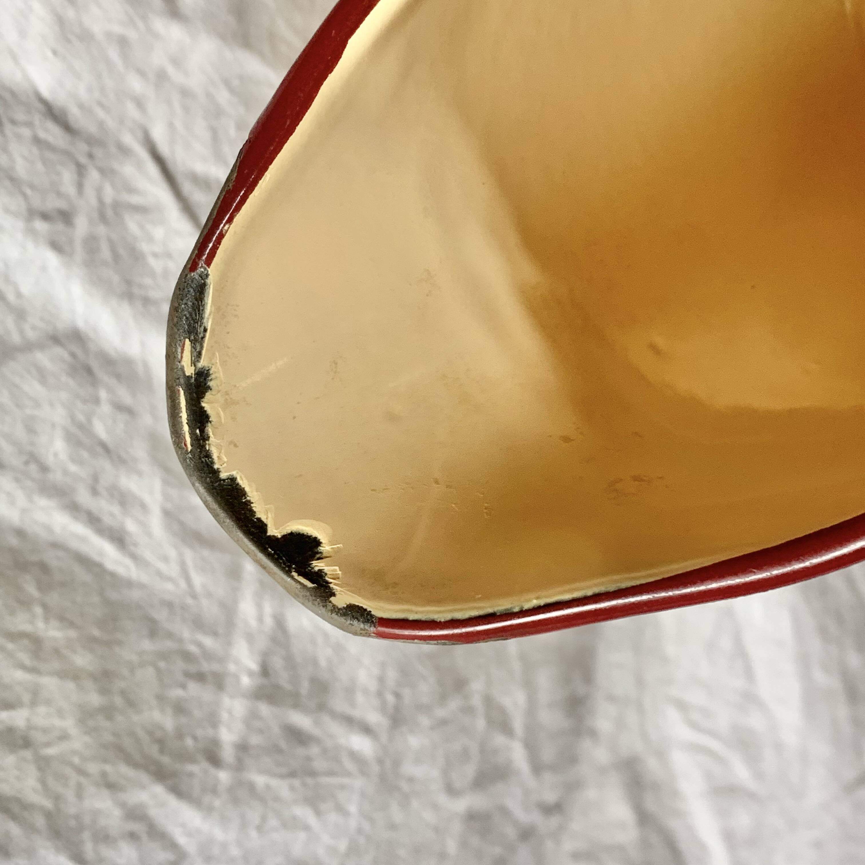 Vintage pitcher or jug in beige enamelled sheet metal