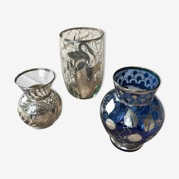 Lot de 2 vases en verre et gobelet en verre