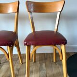 Set of 6 Luterma bistro chairs in blond wood and skaï 50s
