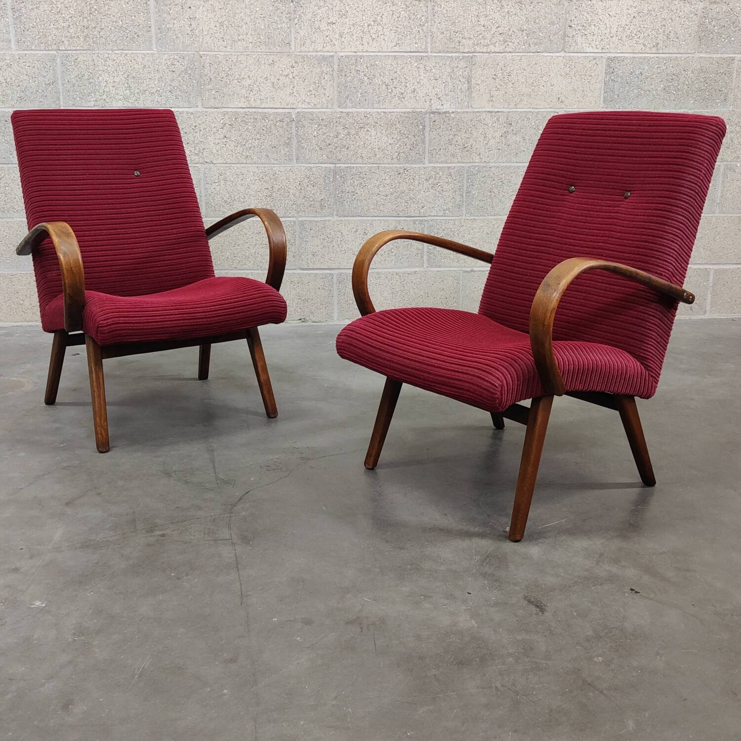 Pair of model 6951 corduroy armchairs by Jaroslav Smidek for Ton 1960