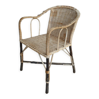 Vintage rattan armchair art deco 1950