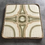 Ceramic tile trivet with vintage pattern woven wicker outline