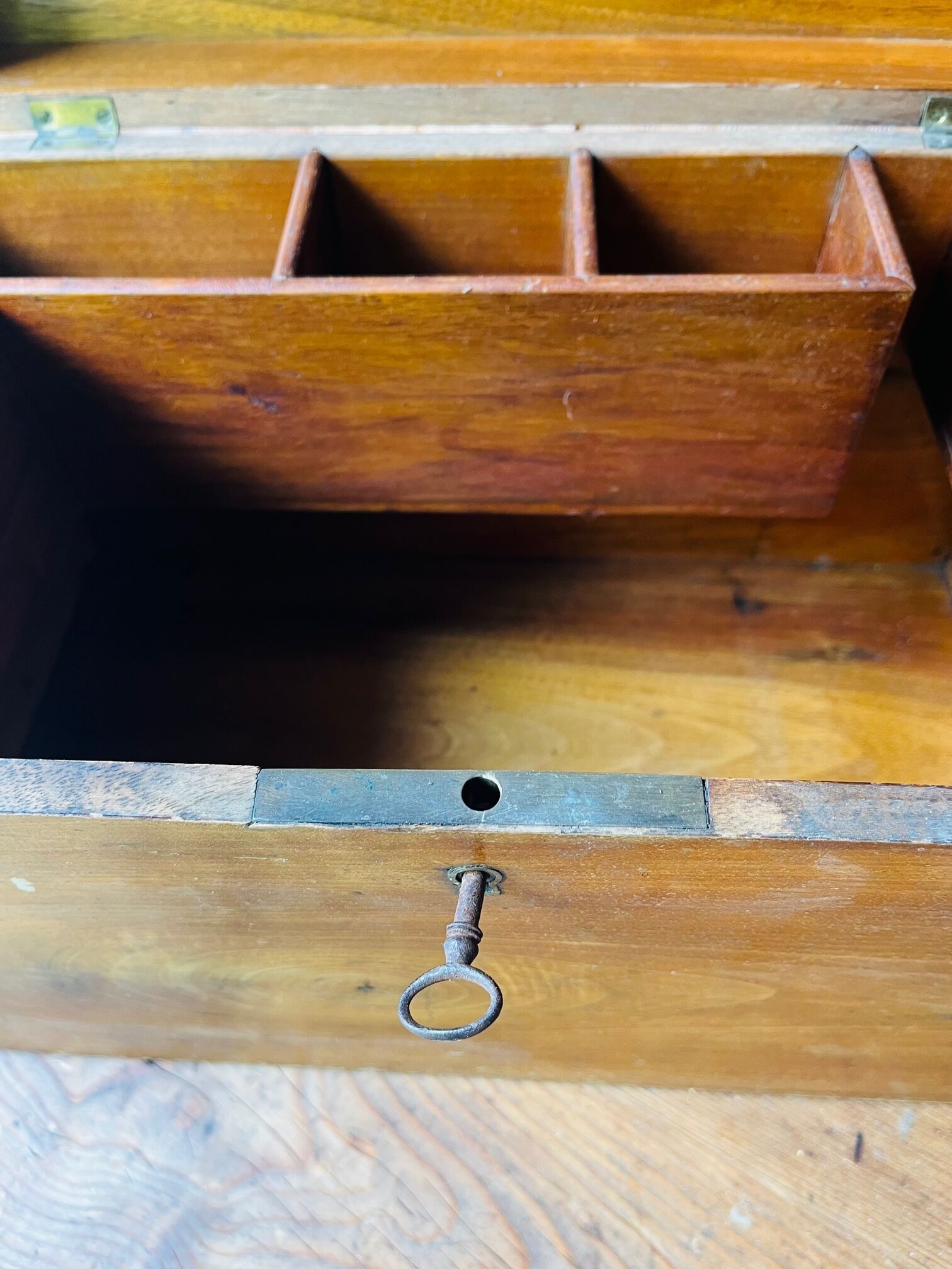 Antique wooden box with compartment