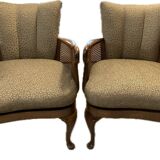 Pair of wood and cane armchairs