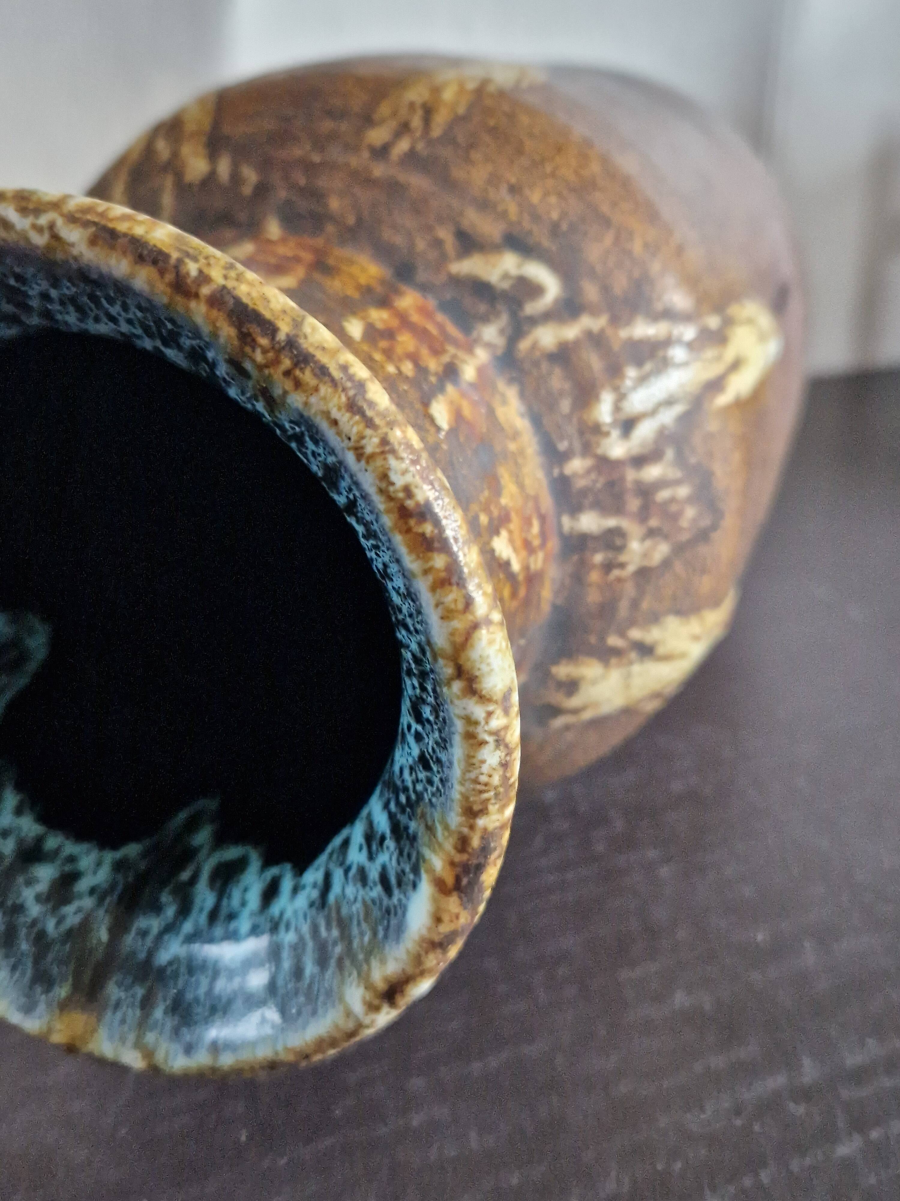 Large brutalist vase in Accolay enamelled stoneware signed Hubert GUY 1960s