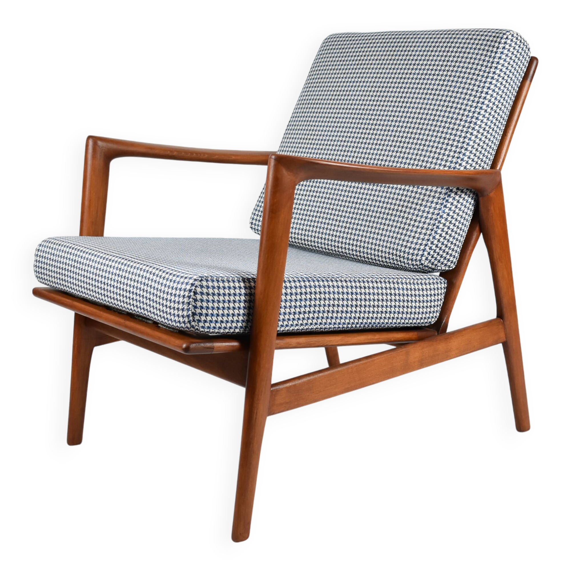 Fauteuil scandinave original Stefan, entièrement restauré, icône des années 1960, pied de poule