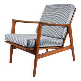 Fauteuil scandinave original Stefan, entièrement restauré, icône des années 1960, pied de poule