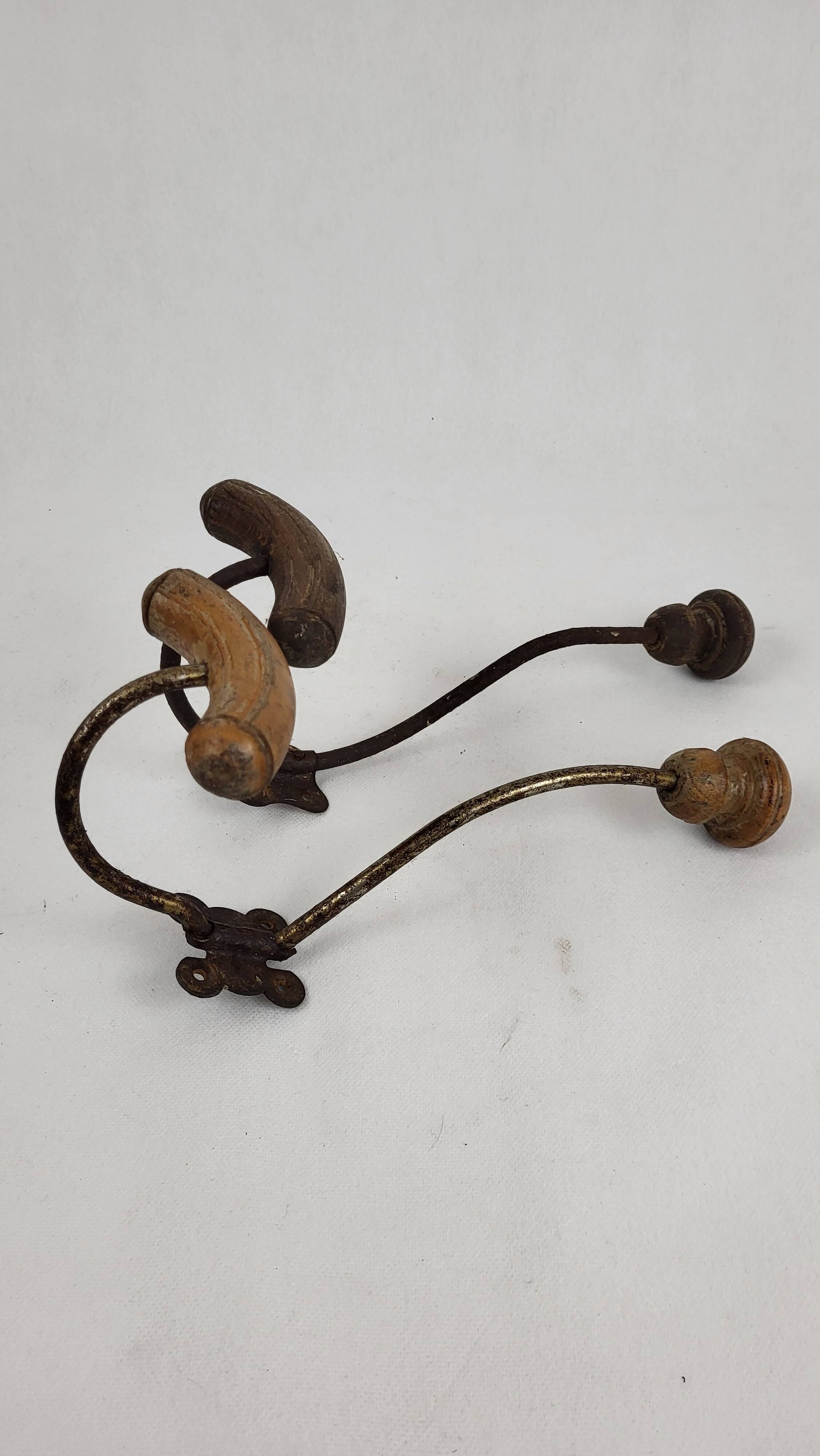2 wooden & metal coat hooks 1900