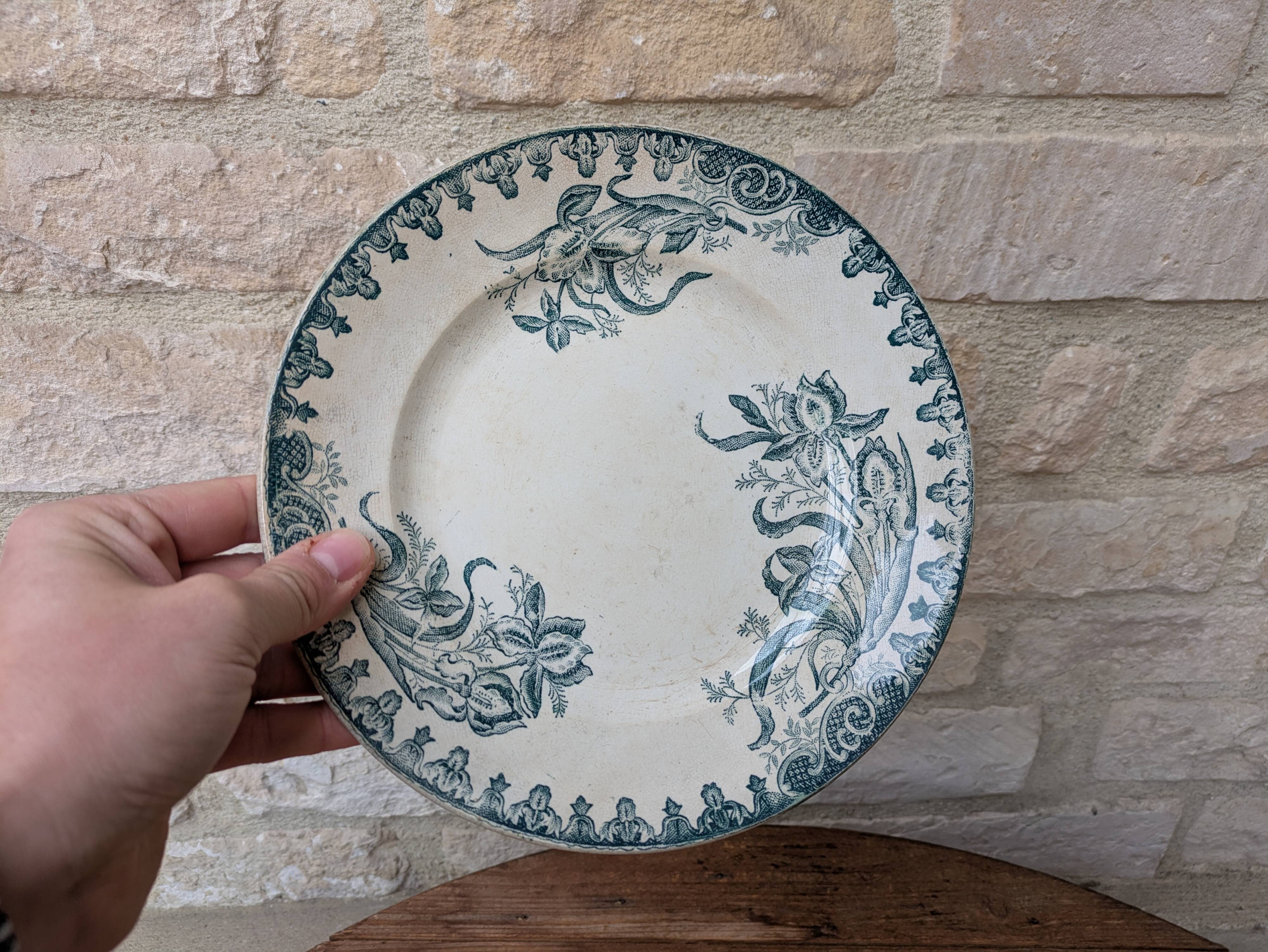 Old ceramic plate Terre de Fer Ste Amandinoise model Iris