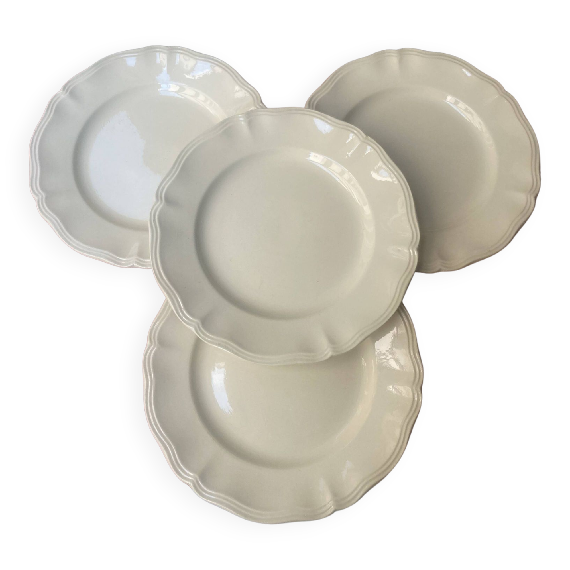 Set of 4 ivory digoin sarreguemines flat plates with gadroons