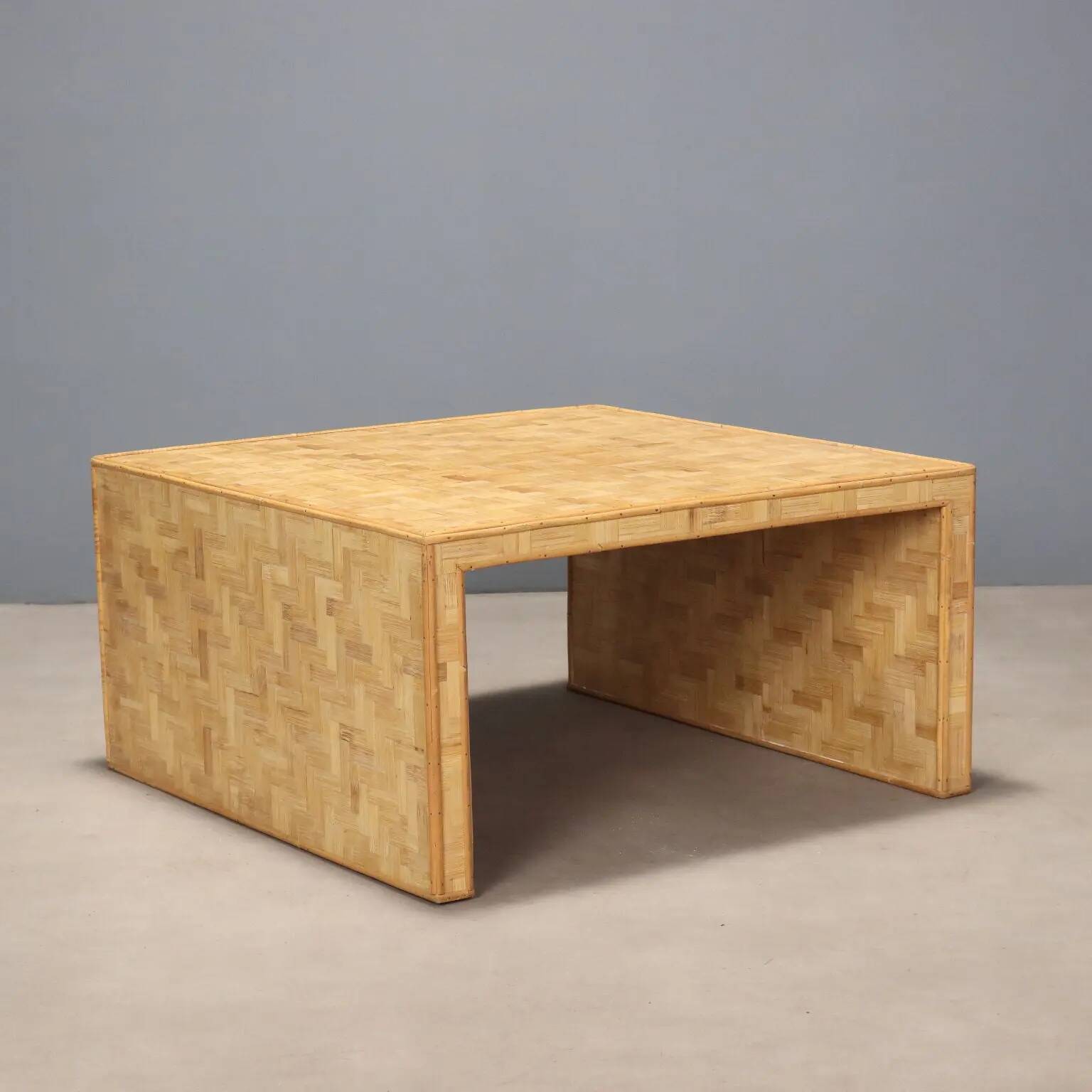 Vintage wooden coffee table with inlays, Italian design, 1970s.