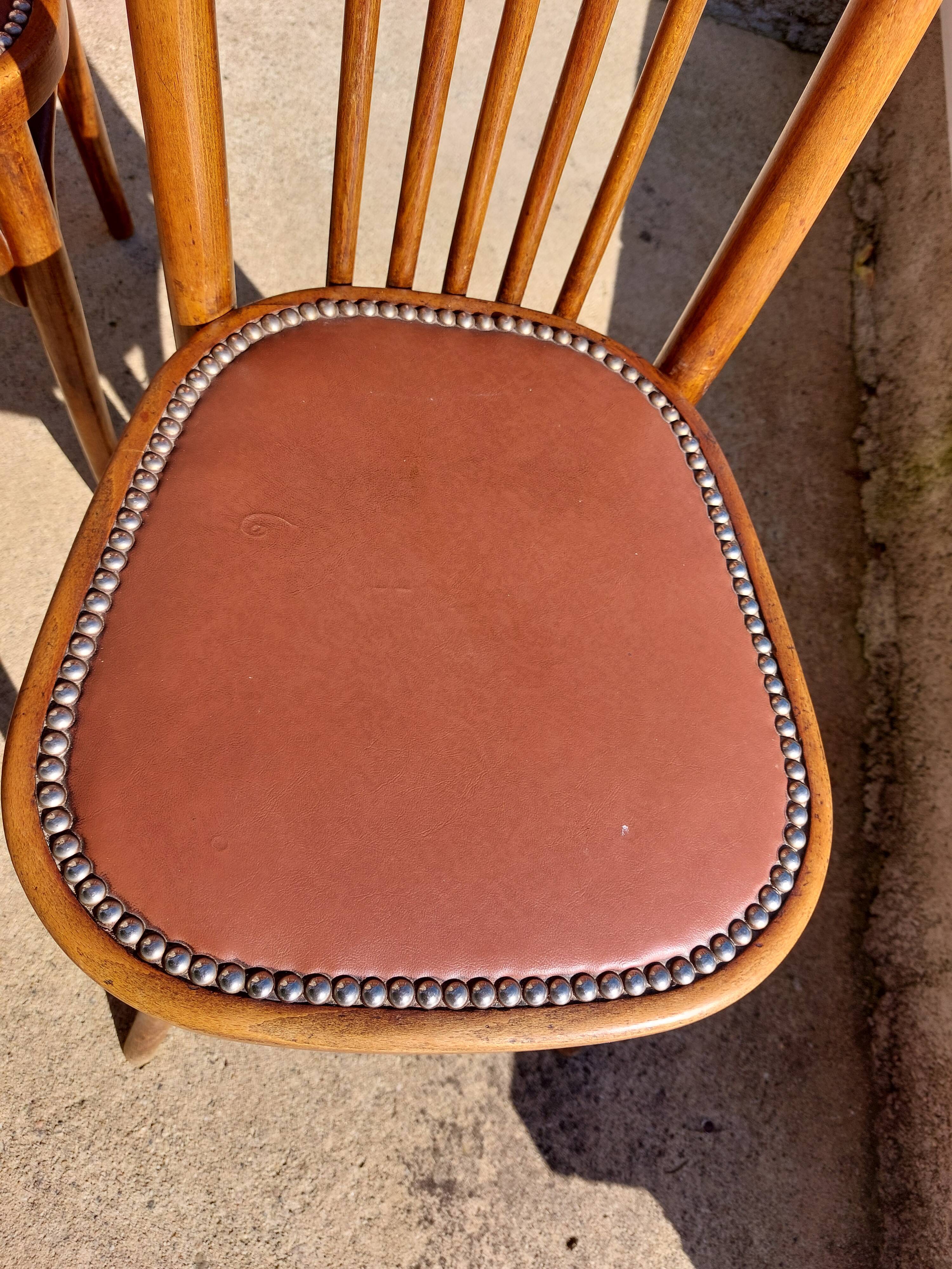 6 chaises Baumann en bois et simili cuir