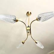 Golden brass chandelier with 4 tulips Arlus 1950