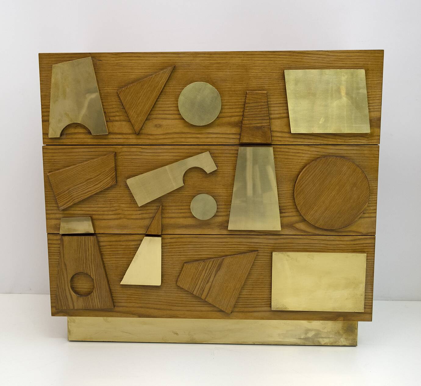 Brutalist Italian Ash Tree and Brass Chests of Drawers, Two