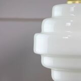 Mid-Century Italian Brass and Opaline Glass Pendant Lamp