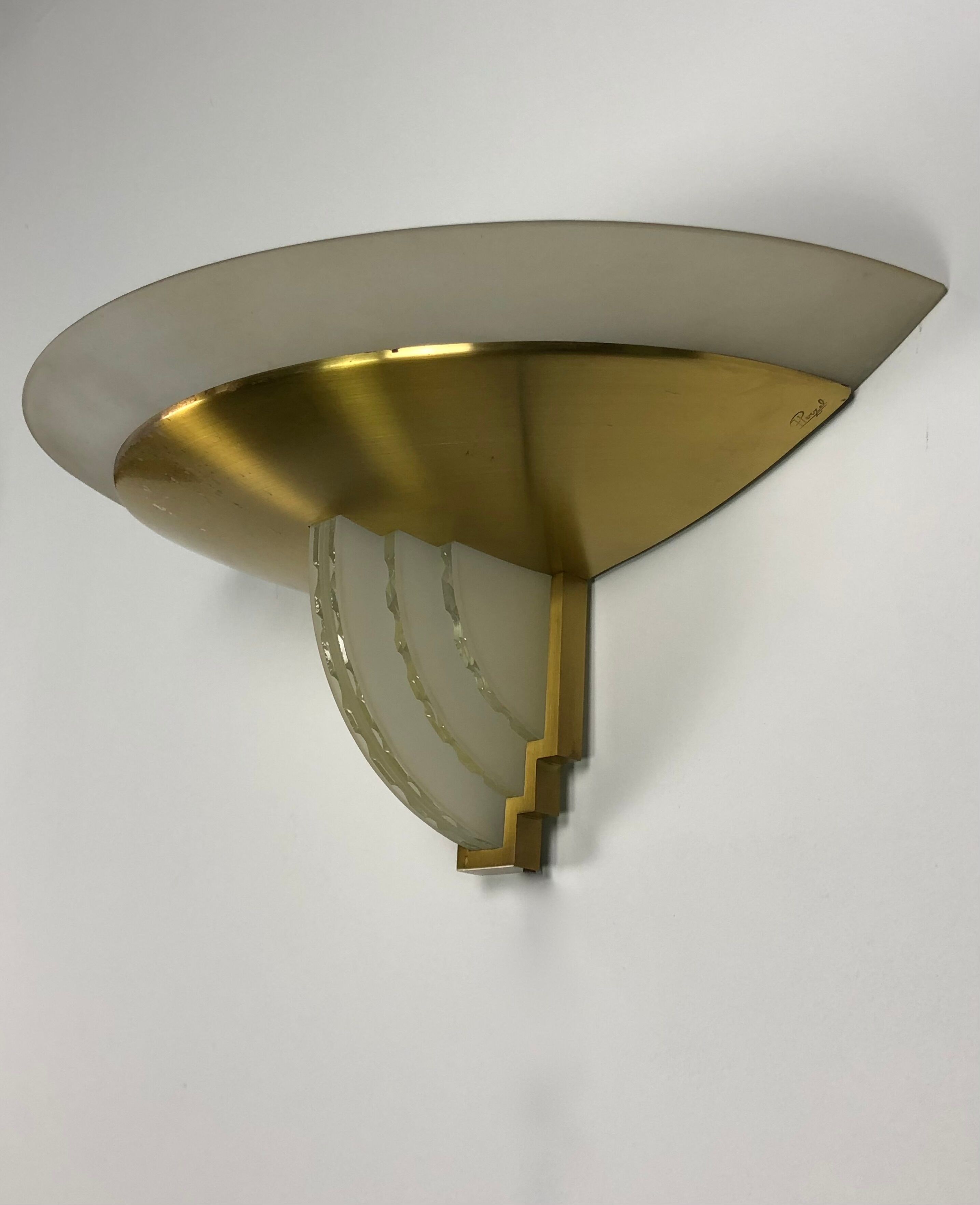 Wall lamp mod. 542bis Perzel in glass slabs cut vintage bronze frame 80