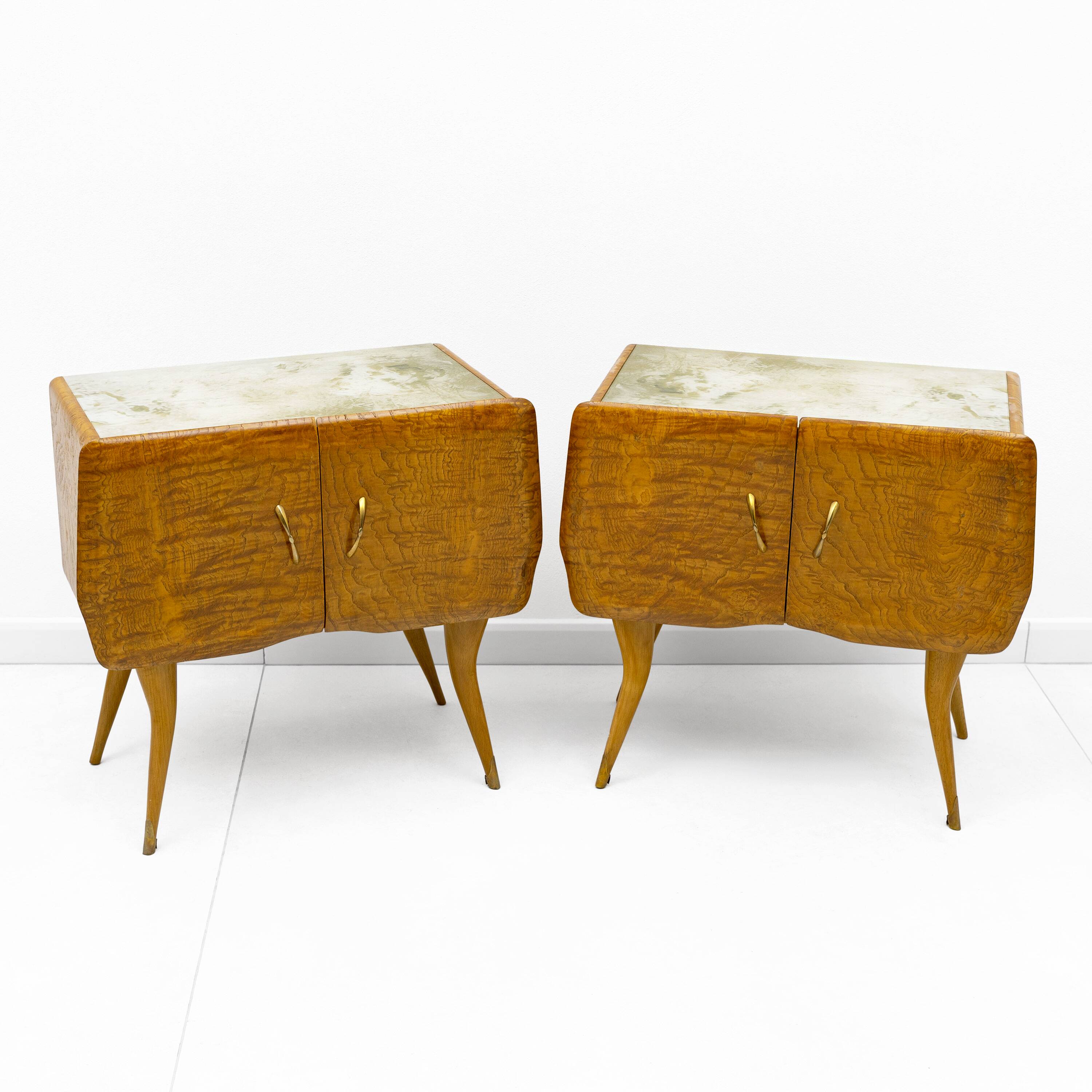 Pair of Mid-Century Style Beech and Chestnut Burl Bedside Tables, 1950s