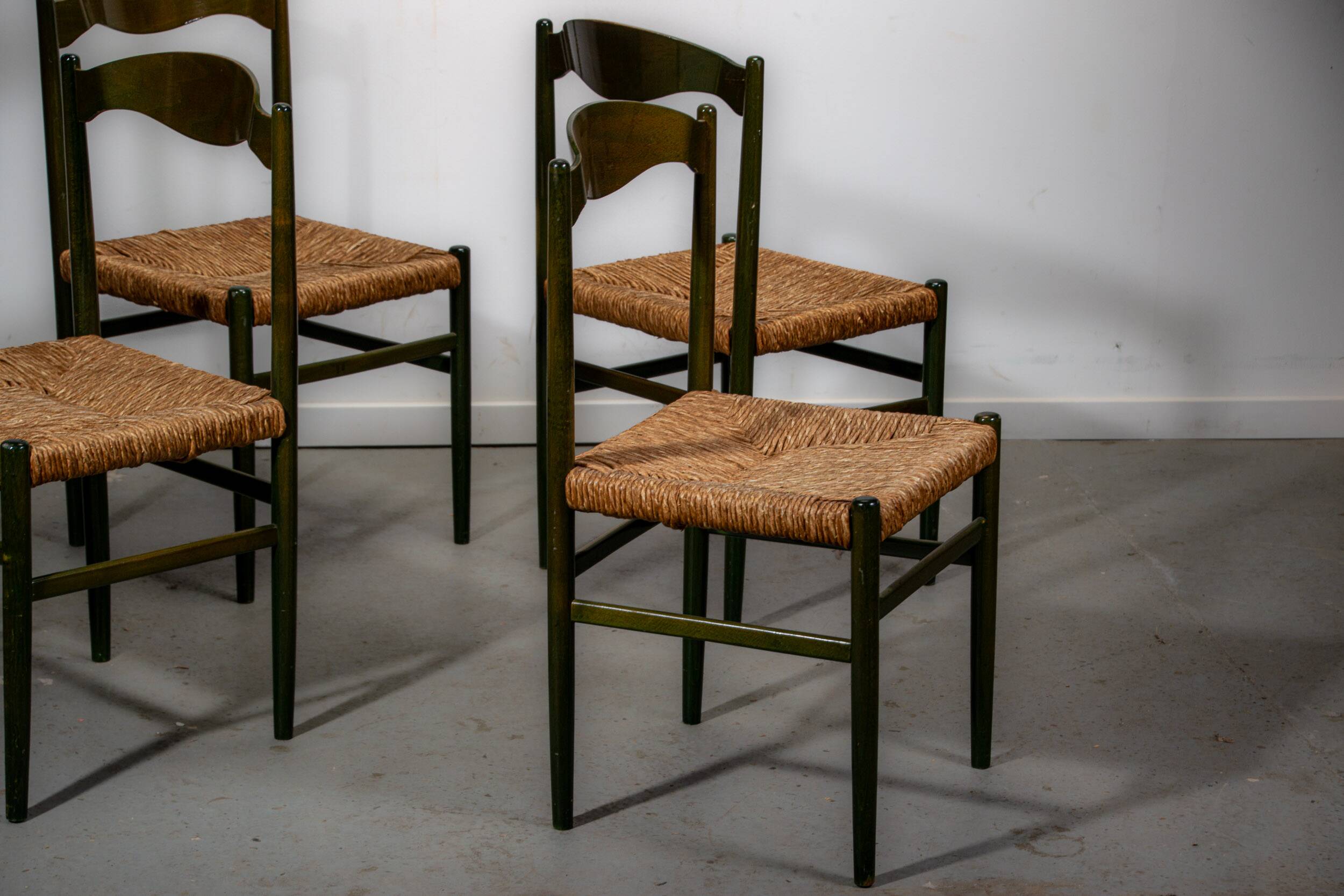 Green beech and rush dinning chairs