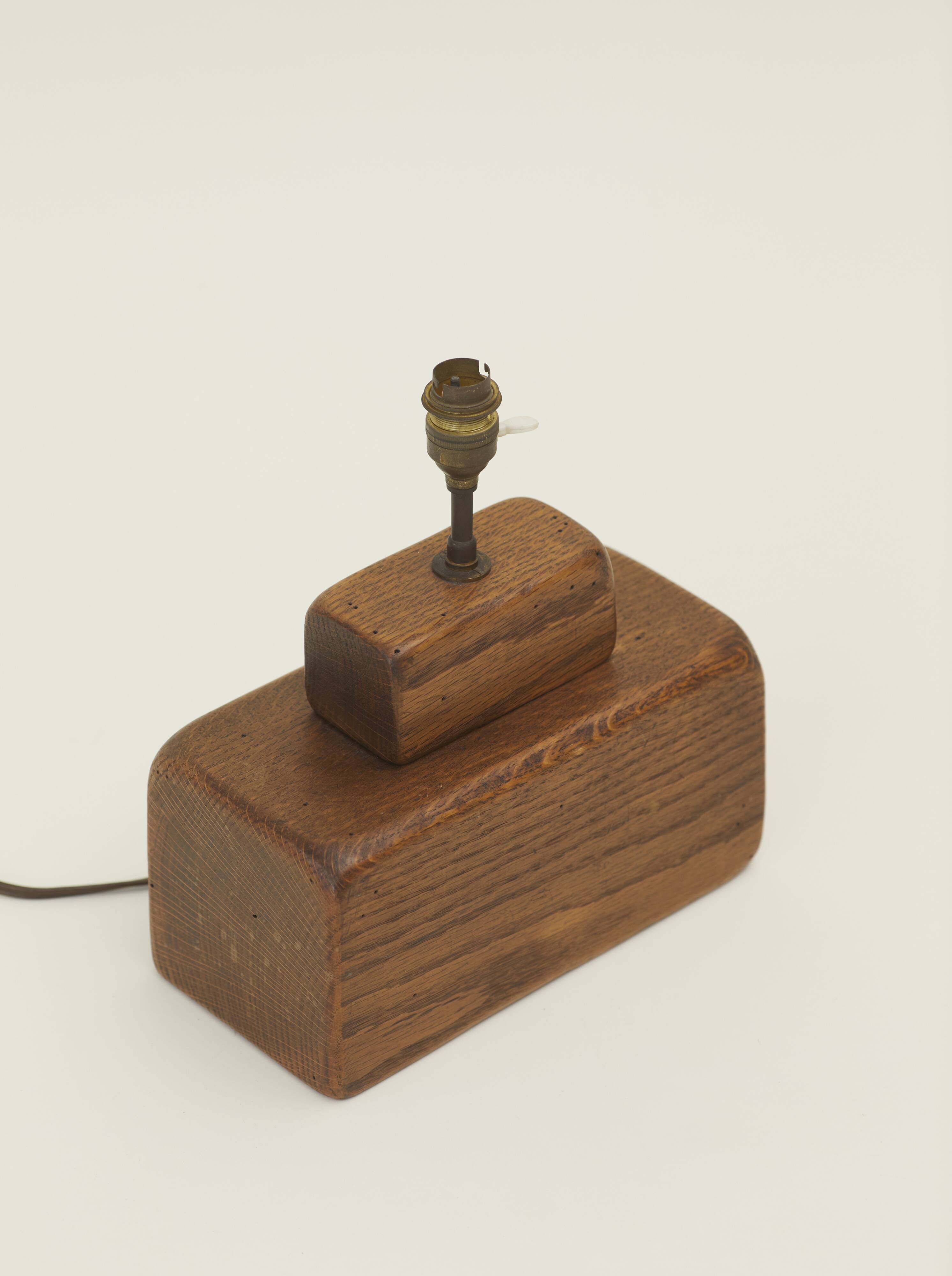 Brutalist artisanal lamp in solid wood (oak) vintage Circa 1960