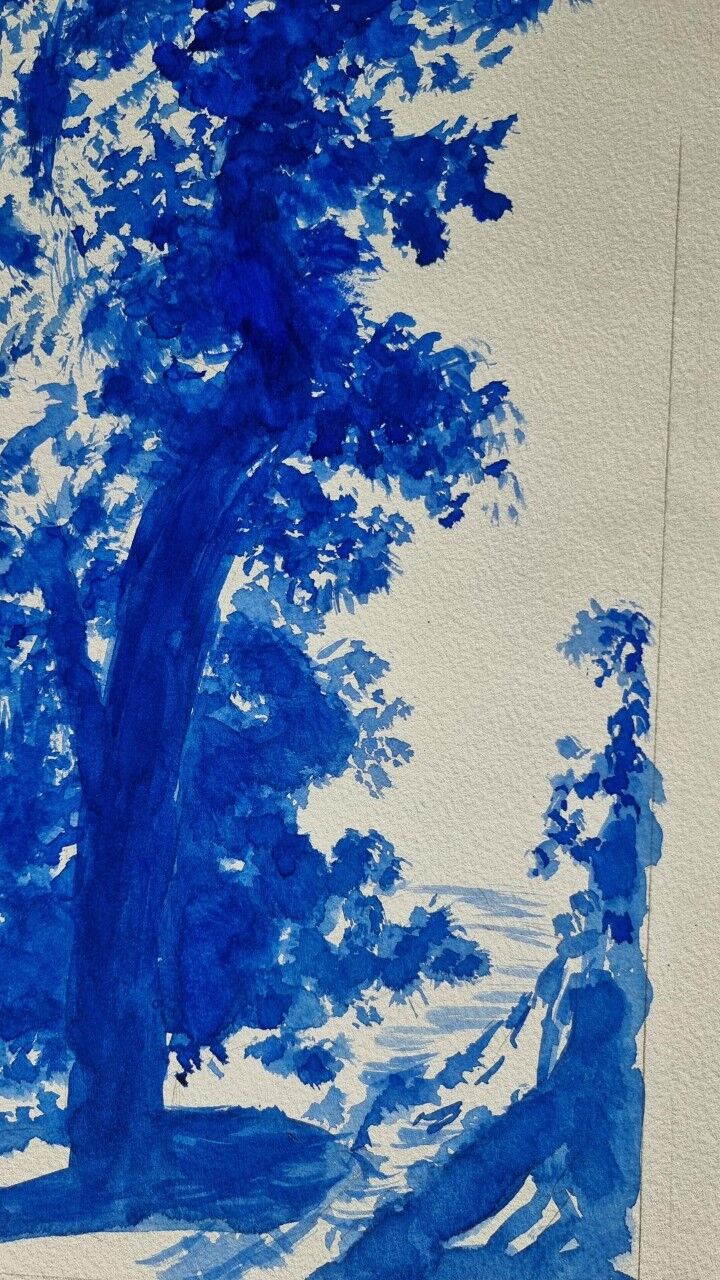 Aquarelle paysage bleu