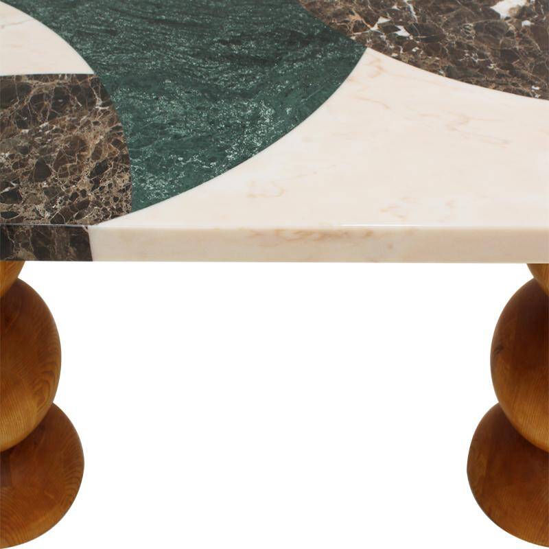Italian Contemporary Marquetry Marble and Wood Legs Console Table by L.A. Studio