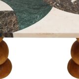 Italian Contemporary Marquetry Marble and Wood Legs Console Table by L.A. Studio