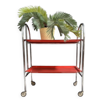 Folding Chrome and Red serving trolley 1960s by Bremshey & Co
