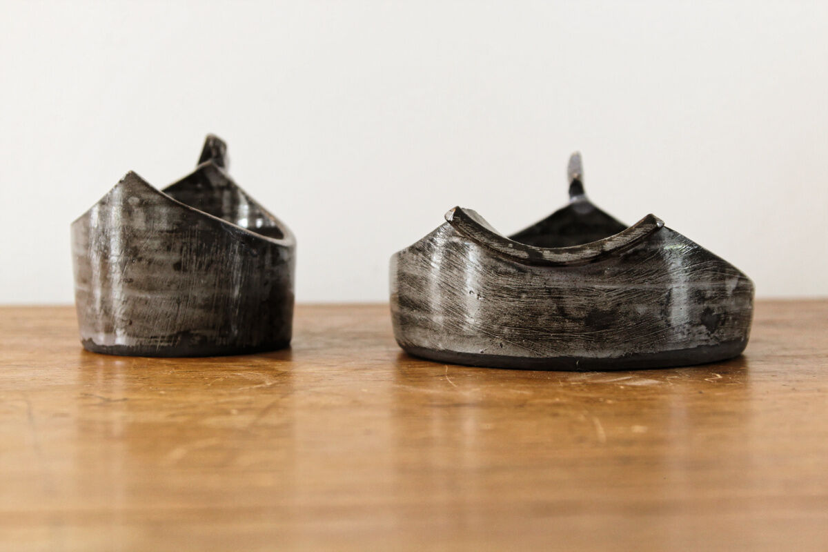 Duo of terracotta ramekins "hen" signed