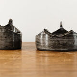 Duo of terracotta ramekins "hen" signed