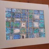 Modern painting with geometric patterns on cardboard
