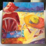 Oil on canvas Terrace signed 40x40cm