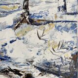 Ancient painting, winter landscape in Auvergne, signed, 20th century