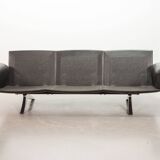 De Sede Black Leather Strap Stitched Three-Seat Sofa DS31. Switzerland, 60s