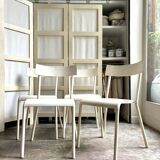 4 beige metal garden chairs