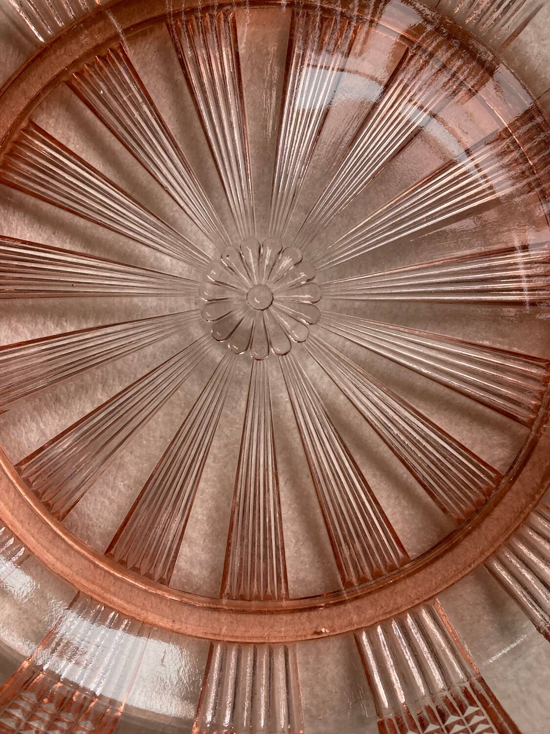 Art Deco pink glass fruit bowl or dish