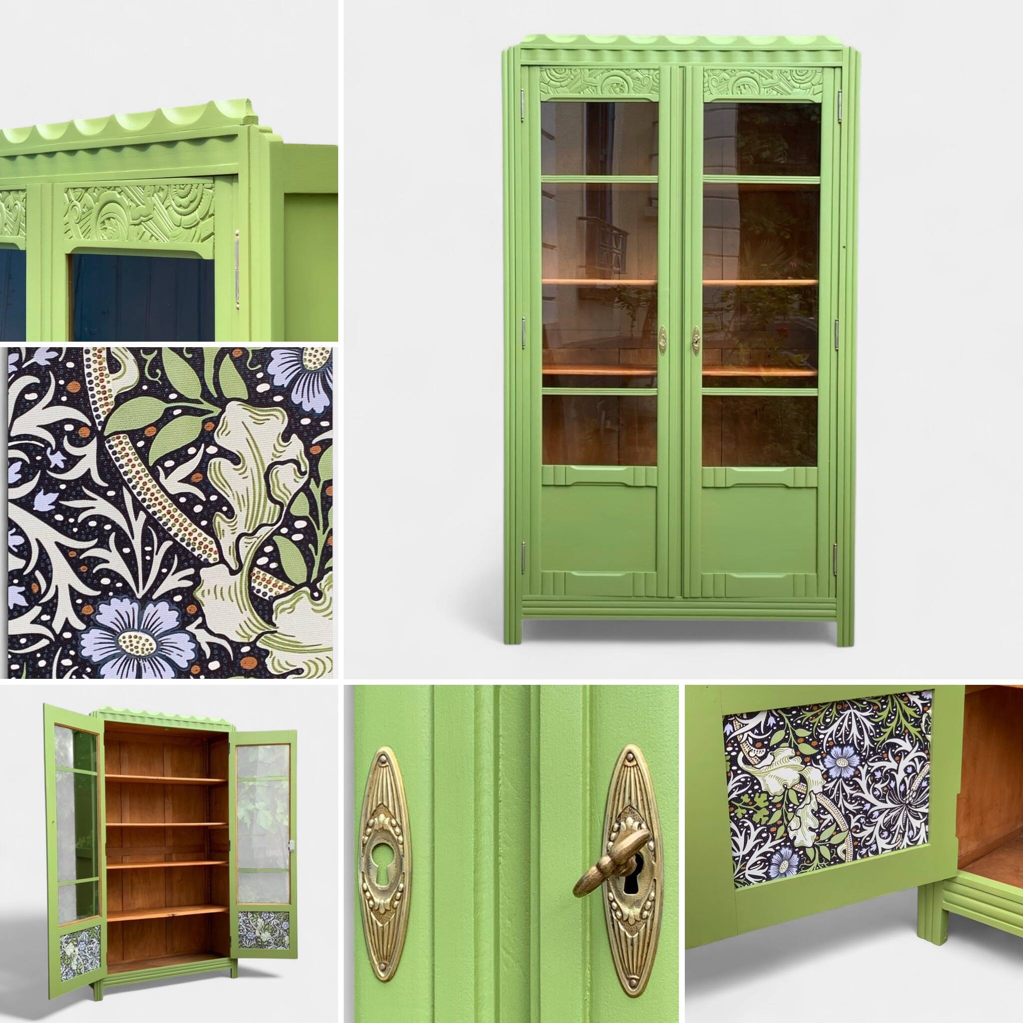 Armoire parisienne vitrée art déco 1930 kaki