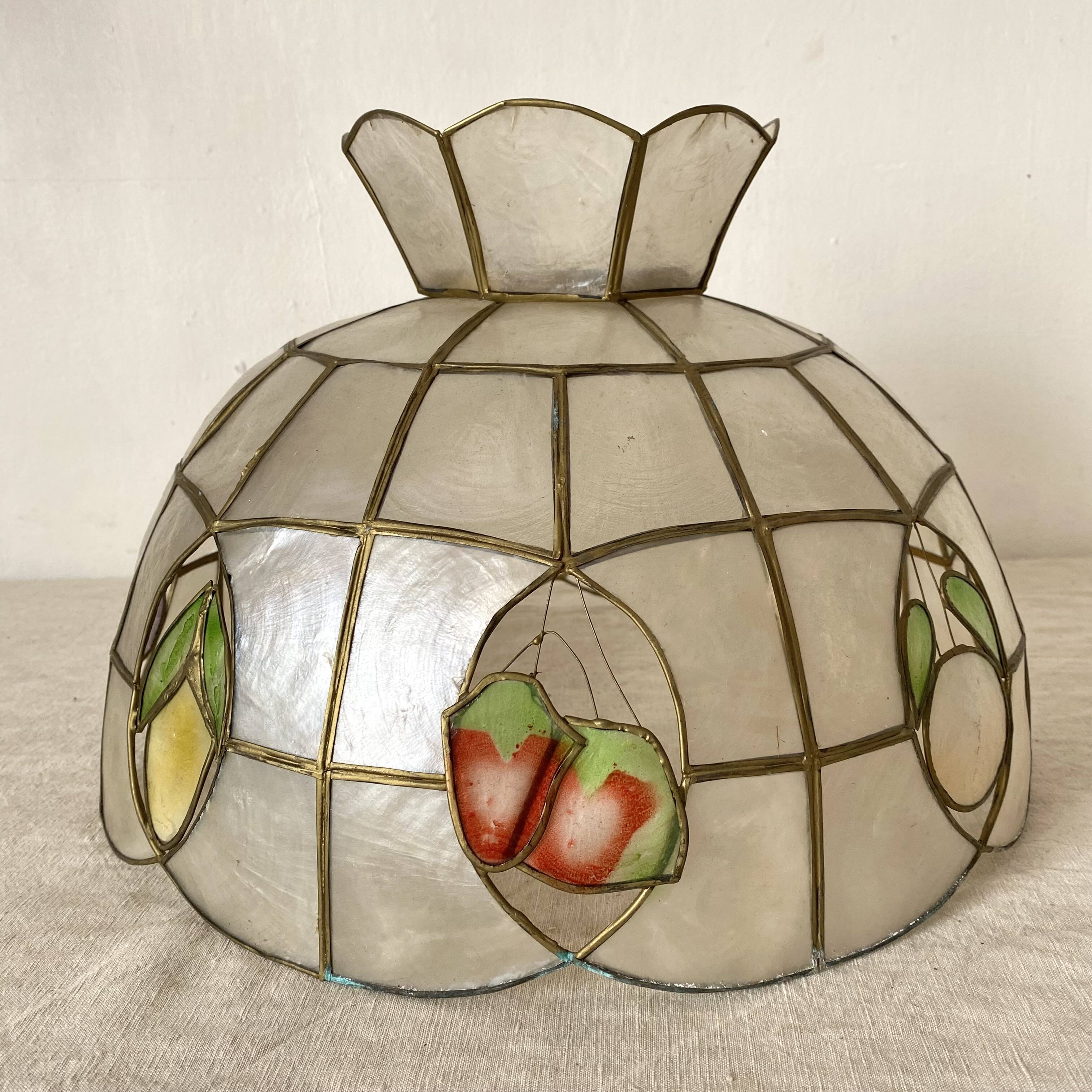 Suspension in mother-of-pearl and vintage brass, fruit decoration