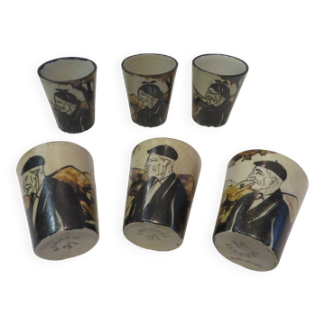6 gobelets à liqueur grès de Ciboure période Vilotte 6cl h 5,8cm