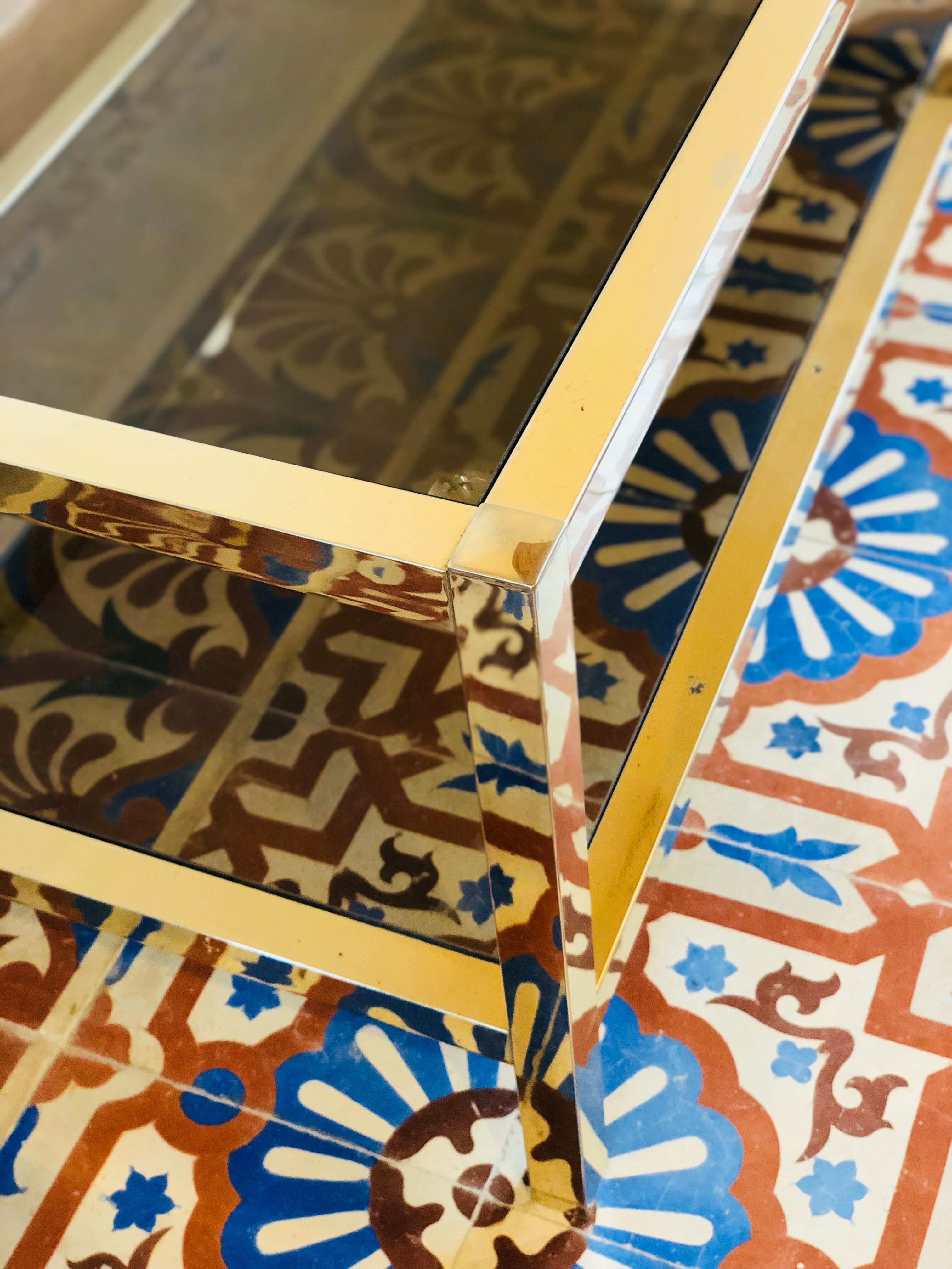 Table low brass and smoked glass 1950