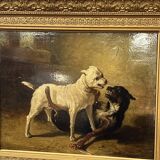 Jean Baptiste Louis Guy? Oil on panel, two bulldogs fighting
