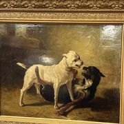 Jean Baptiste Louis Guy? Oil on panel, two bulldogs fighting