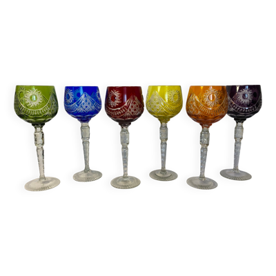 Arts de la table, série six verres Roemer en cristal XXème