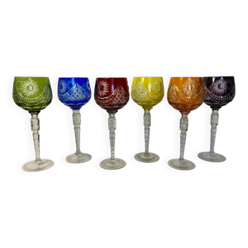Arts de la table, série six verres Roemer en cristal XXème