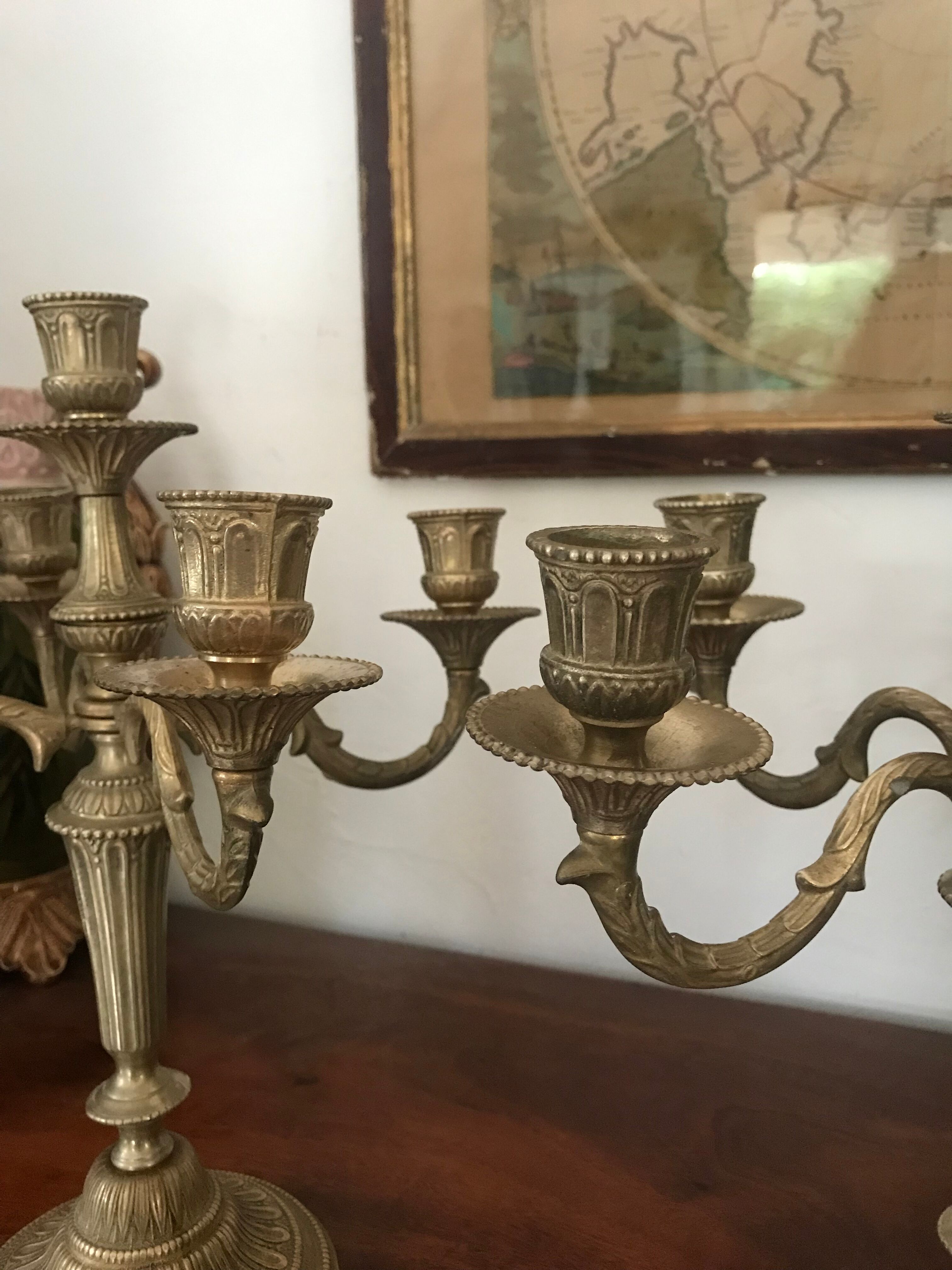 Pair of gilded bronze chandeliers