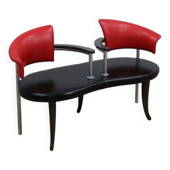 1990s Italian black and red post modern design bench