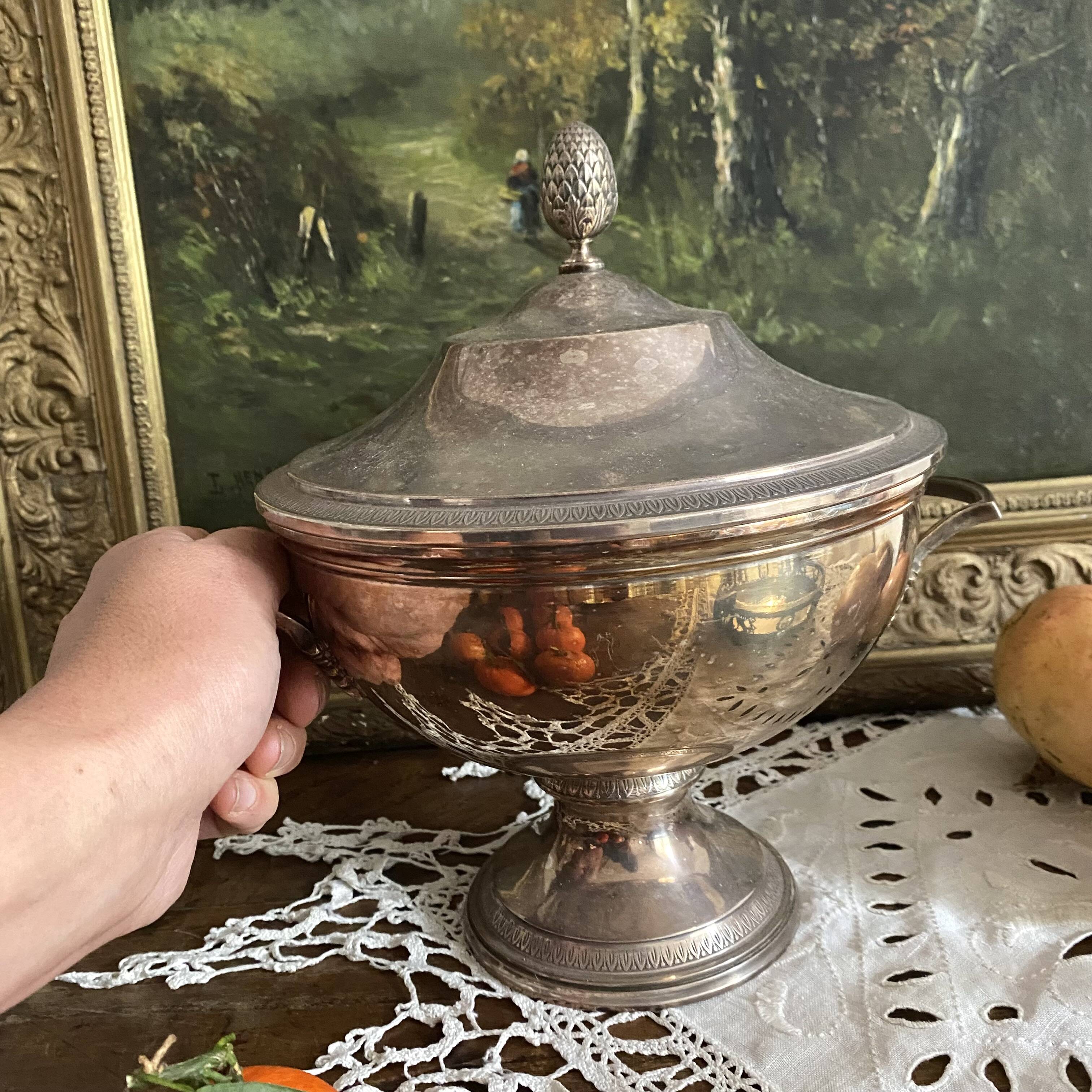 Silver tureen, pine cone handle